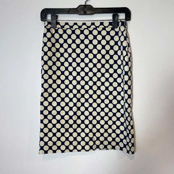J.CREW Dresses & Skirts - J.CREW No. 2 Pencil Straight Skirt Womens Size 0 Navy Blue White Polka Dot